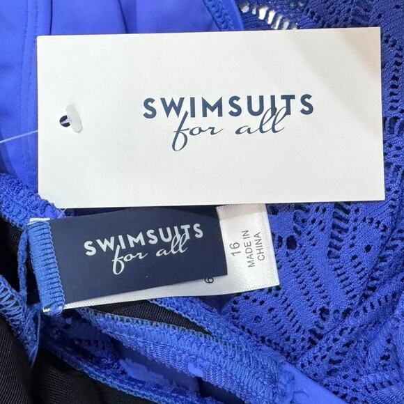 Swimsuits For All Women’s Plus Size 16 Crochet Chevron One Piece Swimdress Blue - Picture 11 of 12